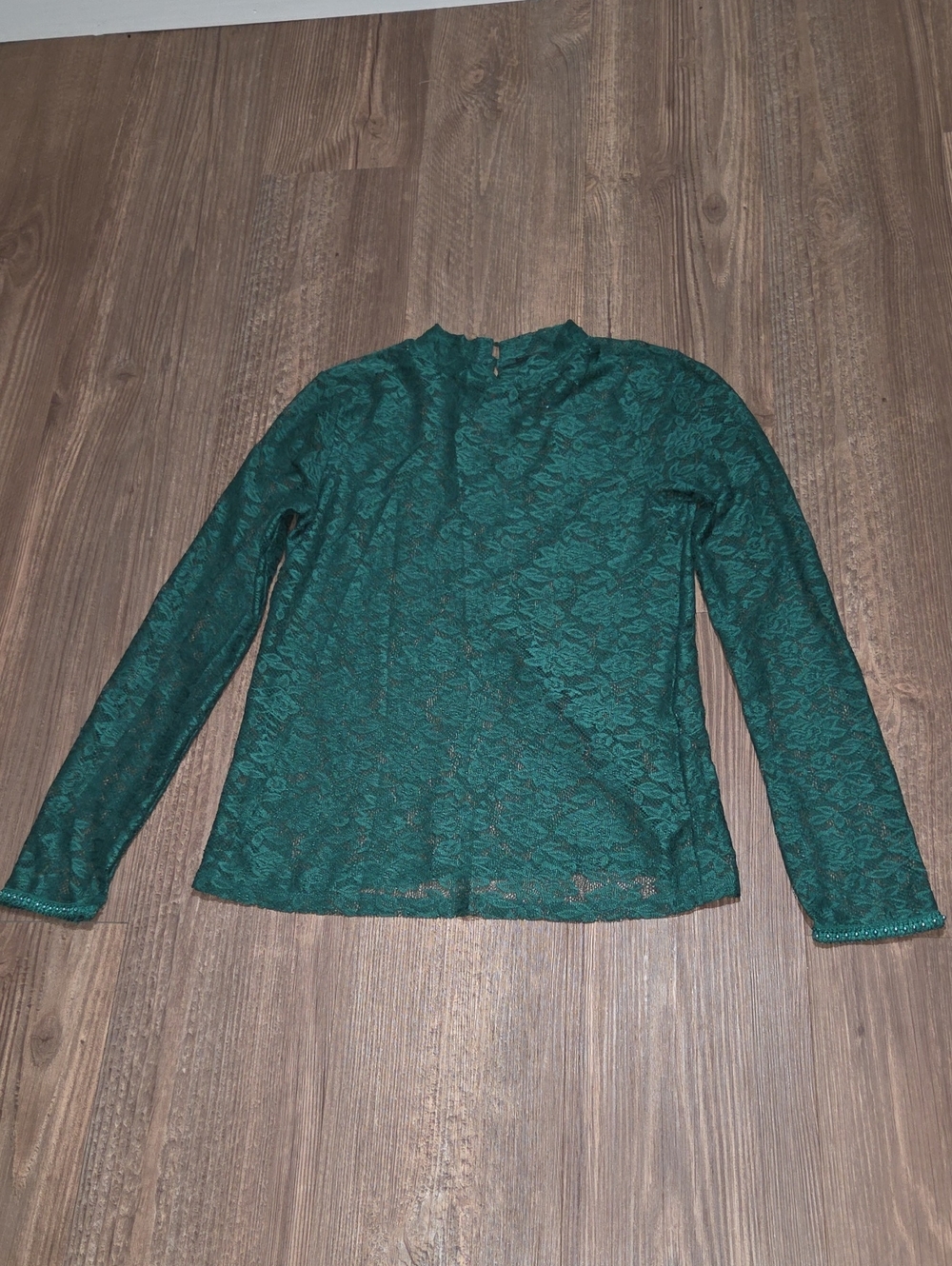 Women's Zara Emerald Green Lace Long-Sleeve Top